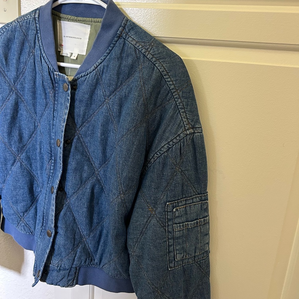 Anthropologie Lindy Quilted Denim Bomber Jacket in Indigo size Medium - Picture 5 of 15